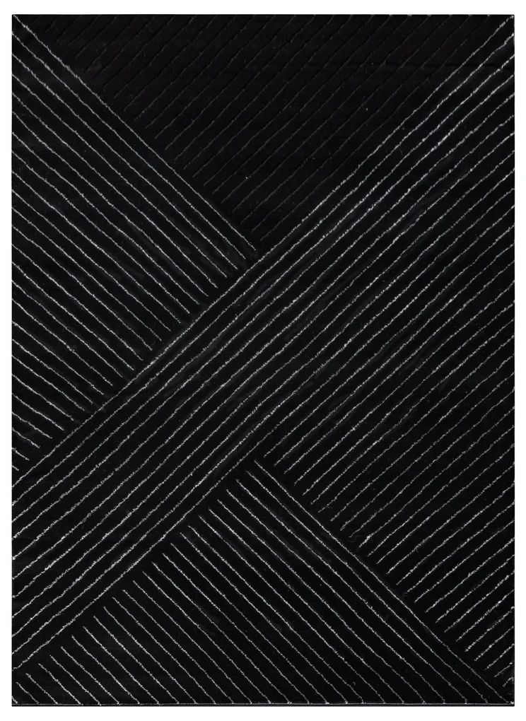 Exclusiv EMERALD covor A0084 glamour, stilat, linii, geometric negru / argint