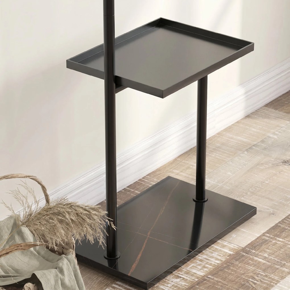 HOMCOM Cuier de Podea în Formă de C cu 3 Cârlige, Bază din piatră și Picioare Antiderapante, 45x28x148 cm, Negru | Aosom Romania