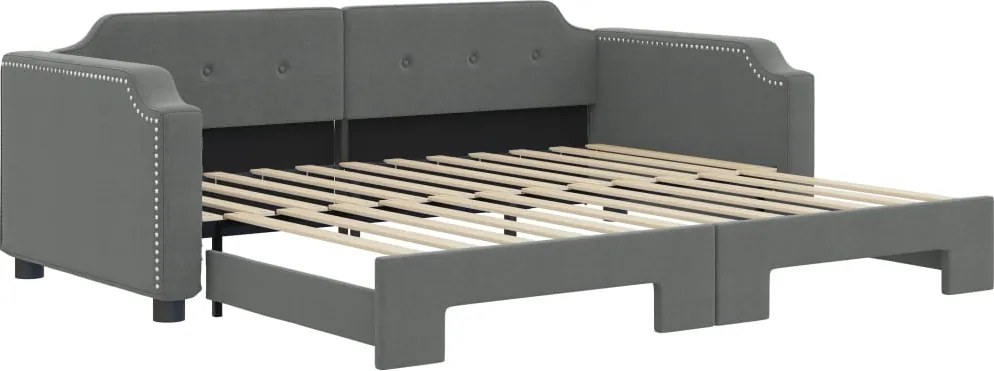 vidaXL Pat de zi cu extensie, gri închis, 90x190 cm, textil