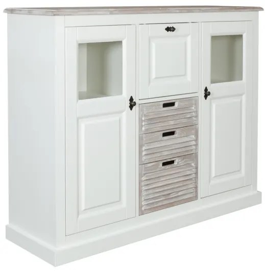 Bufet cu vitrina Cortina, Alb si Natur, 146 Cm