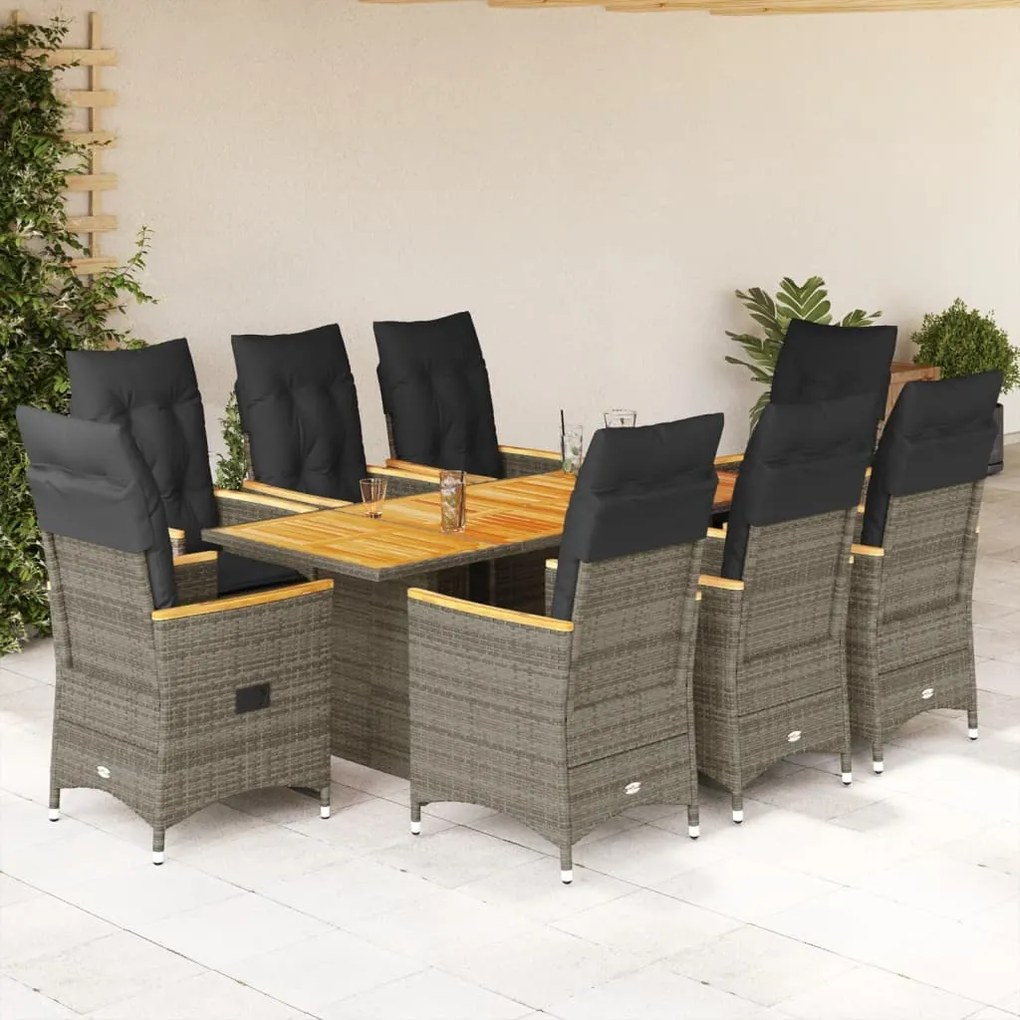 3276854 vidaXL Set mobilier grădină cu perne, 9 piese, gri, poliratan