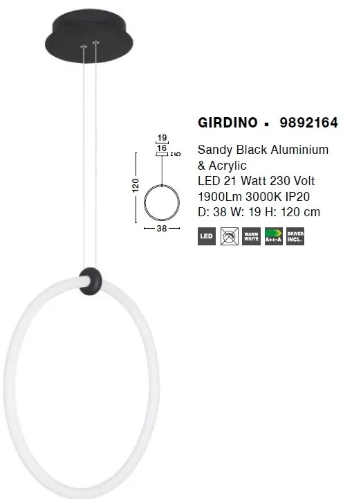 Lustra LED moderna design circular GIRDINO 38cm