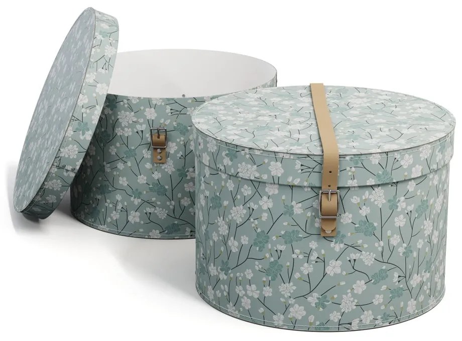 Cutii de depozitare verde-deschis 2 buc. din carton cu capac ø 37,5x25,5 cm Rut Paper Laminate – Bigso