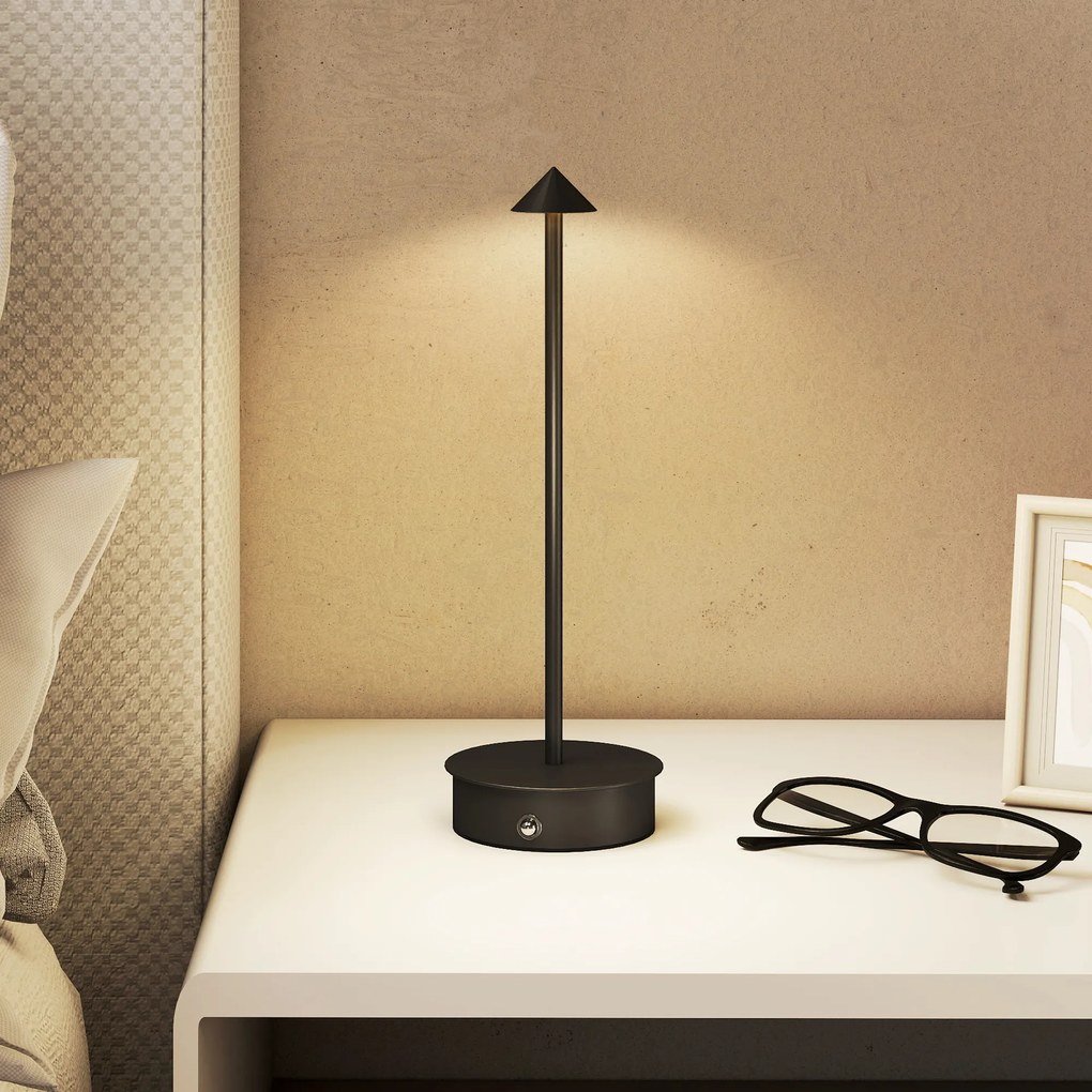 HOMCOM Lampă de Masă Reîncărcabilă cu USB, Lampă Fără Fir cu Temperatura Culorii Reglabilă 3000K/4500K/6500K, Control Tactil, Autonomie 4-8 Ore, Negru | Aosom Romania