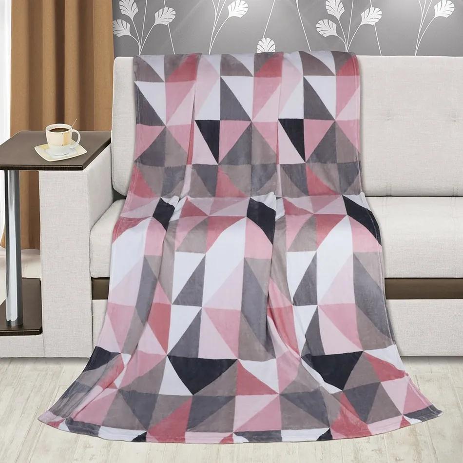 Pătură Bellatex Kemping Plus Triunghiuri, roz, 150 x 200 cm