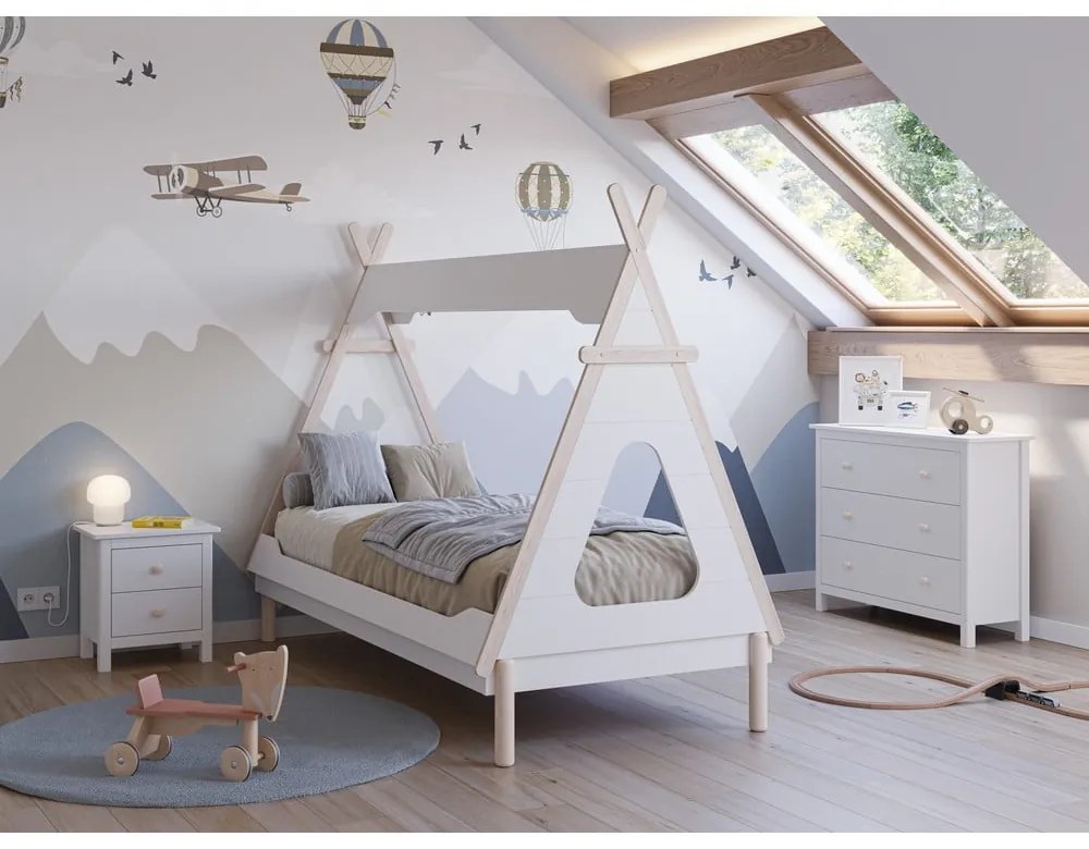 Pat pentru copii alb de tip casă din lemn de pin 90x190 cm Nora – Marckeric