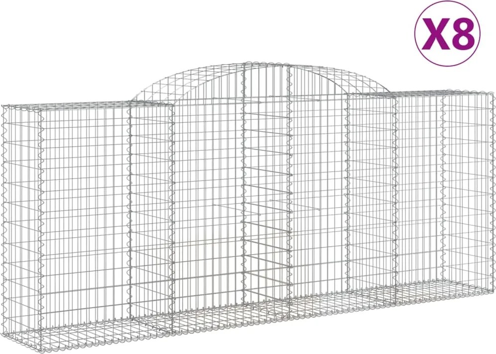 vidaXL Coșuri gabion arcuite 8 buc. 300x50x120/140 cm, fier galvanizat