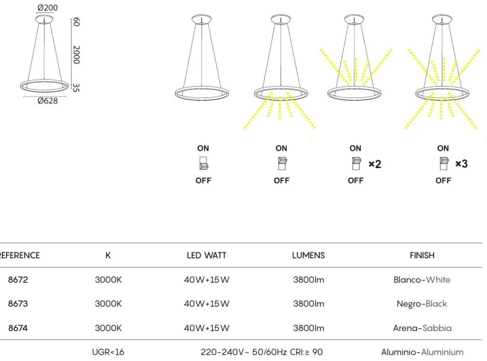 Lustra LED design circular, Diametru 62,8cm, RIUMAR alb, MA-8672