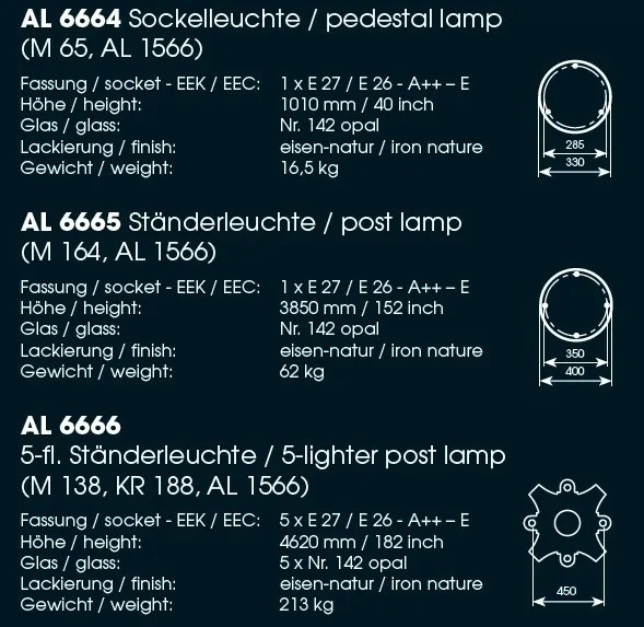 Stalp iluminat exterior din fier forjat, inaltime 101cm, AL 6664