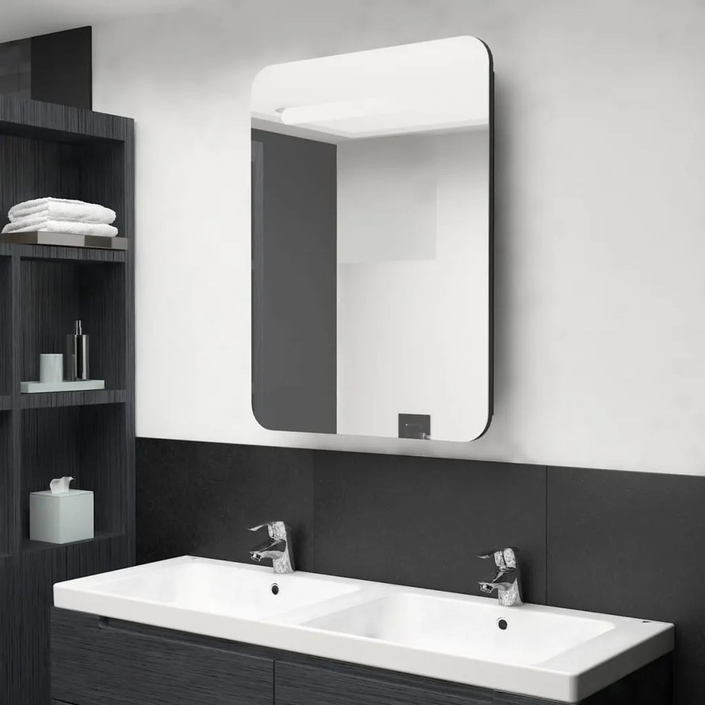 326503 vidaXL Dulap de baie cu oglindă și LED, negru, 60x11x80 cm