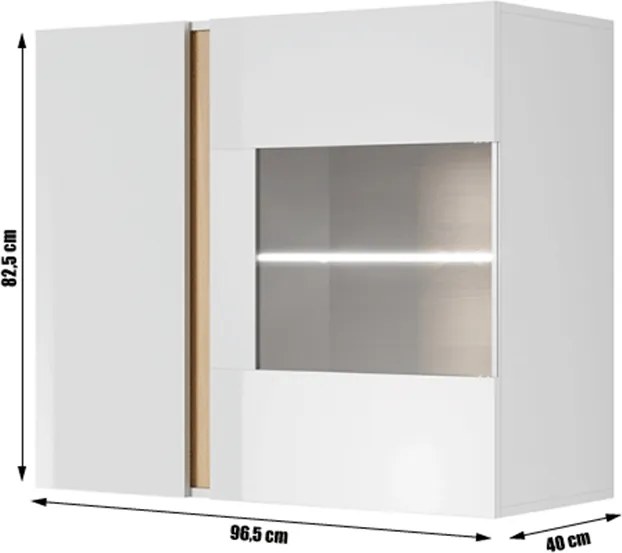 Vitrină suspendată 96, alb/stejar grandson/alb lucios, CITY