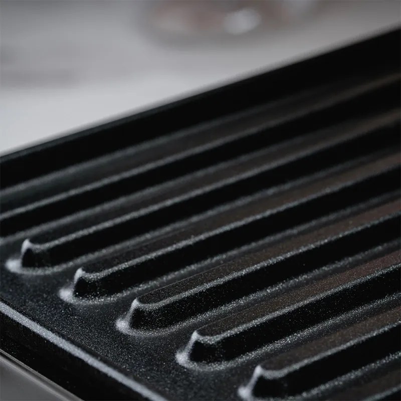 Gratar grill electric Rosberg R51442I, 1500W, Acoperire antiaderenta, Deschidere 180°, Tava grasime, Inox/Negru