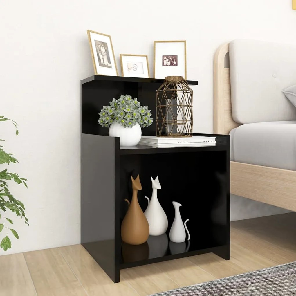 vidaXL Noptiere, 2 buc., negru, 40x35x60 cm, lemn compozit