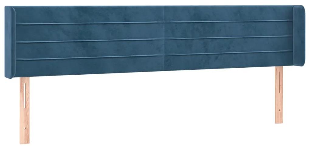 Tablie pat cu aripioare albastru inchis 163x16x78 88 cm catifea 1, Albastru inchis, 163 x 16 x 78 88 cm