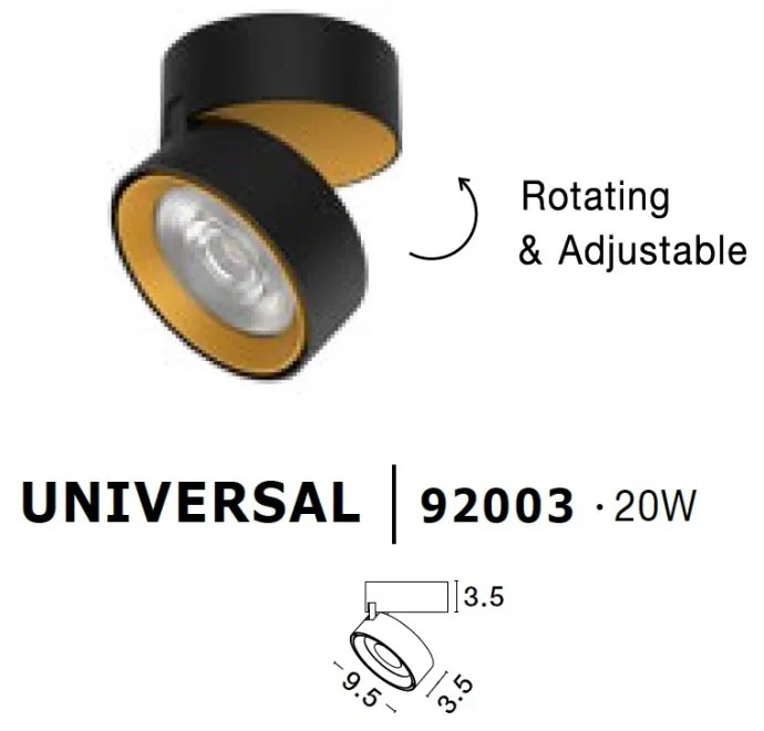 Spot LED aplicat ajustabil perete/tavan UNIVERSAL negru/auriu
