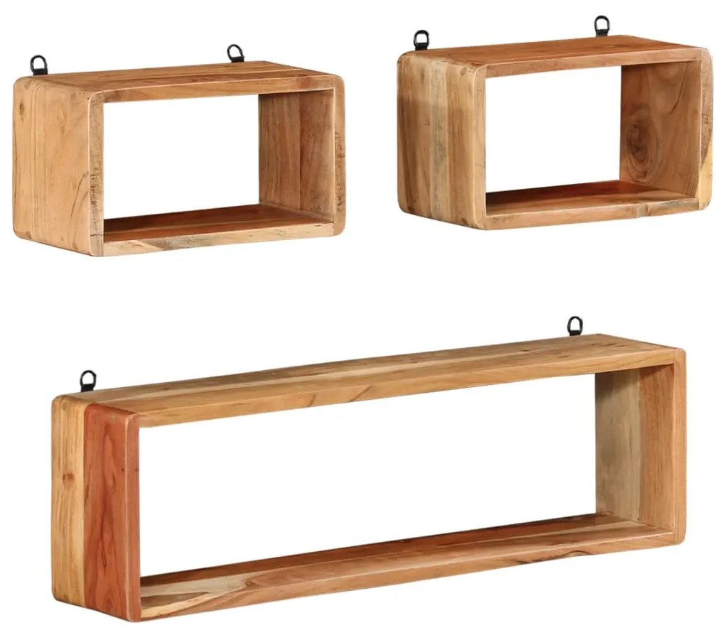 vidaXL Set rafturi de perete cub, 3 piese, lemn masiv acacia