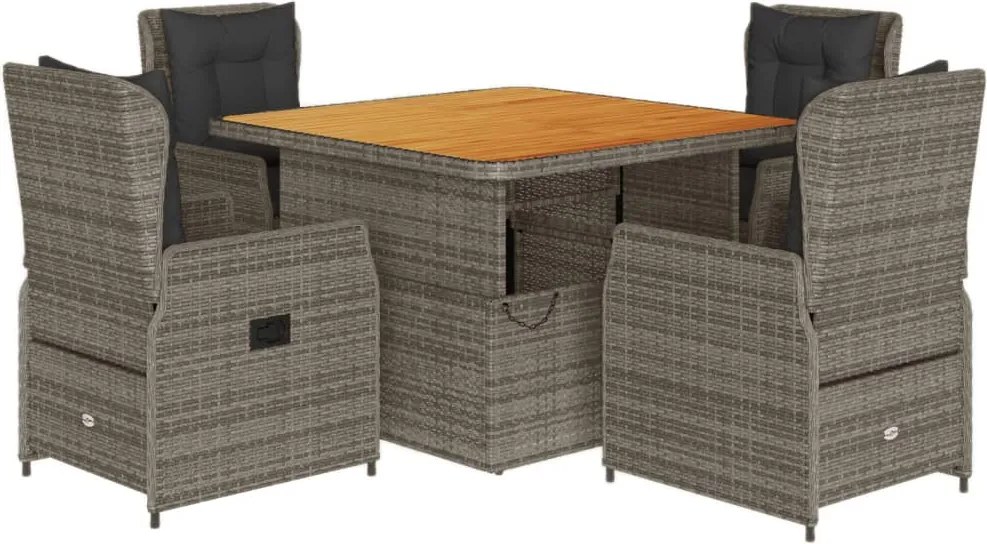 vidaXL Set mobilier de grădină cu perne, 5 piese, gri, poliratan