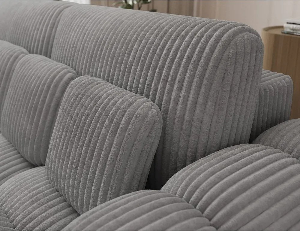 Canapea gri extensibilă cu tapițerie din catifea reiată 256 cm Cotonn – ELTAP