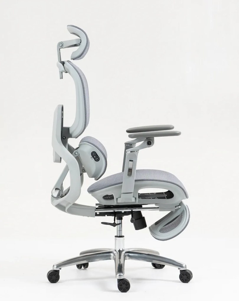 VIGOCHAIR ULTRA PRO VENT Scaun ergonomic, suport lombar cu masaj si incalzire, sezut cu ventilatie, sezut translatie, spatar reglare verticala, cotiere 6D, suport picioare, Full Mesh, Gri