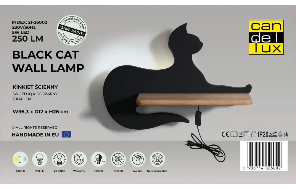 Corp de iluminat pentru copii negru Cat – Candellux Lighting