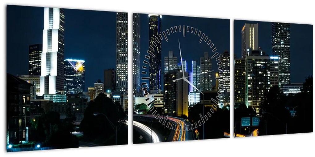 Tabloul metropolei nocturne (cu ceas) (90x30 cm)