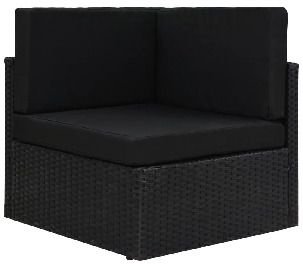 Set mobilier de gradina cu perne, 11 piese, negru, poliratan 5x colt + 5x mijloc + masa, 1