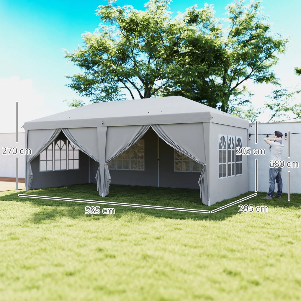 Outsunny Tonelă/barnum pliant pop-up 600 x 300 x 270 cm 4 pereți laterali detașabili 4 ferestre sac de transport gri deschis | Aosom Romania