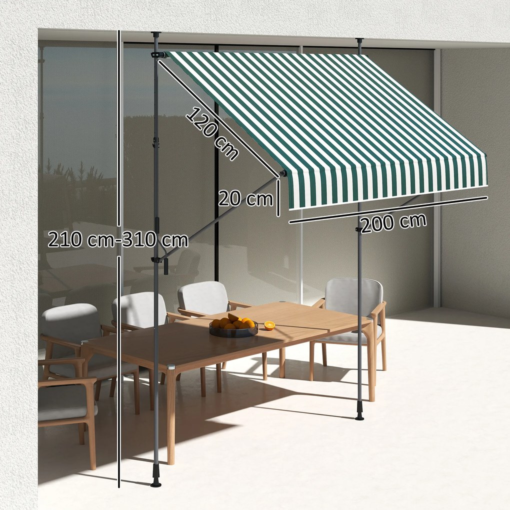 Outsunny Tenda de Soare cu Suporturi Reglabile și Manivelă, Verde și Alb | Aosom Romania