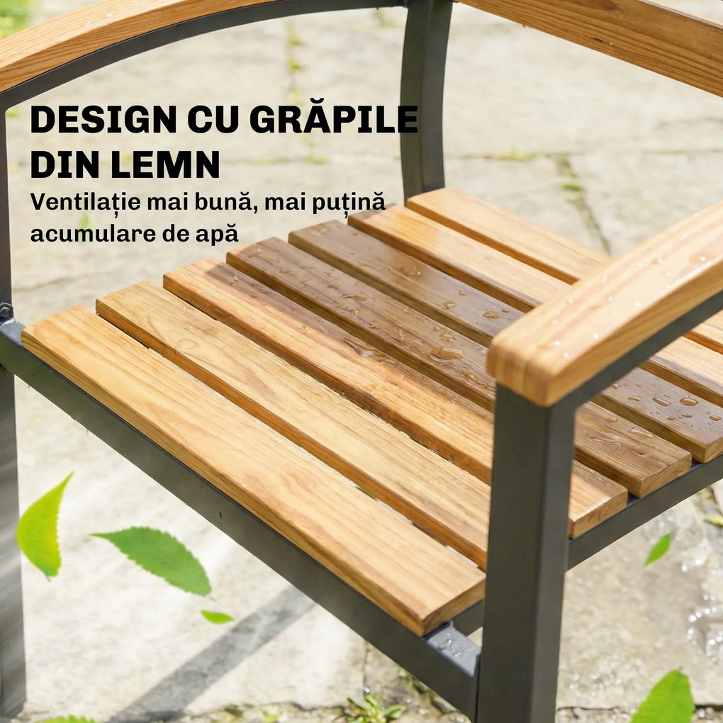 Outsunny Set de 2 Scaune Empilabile de Exterior din Lemn cu Finisaj Natural | Aosom Romania