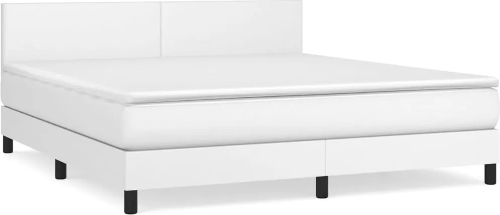vidaXL Pat box spring cu saltea, alb, 180x200 cm, piele ecologică