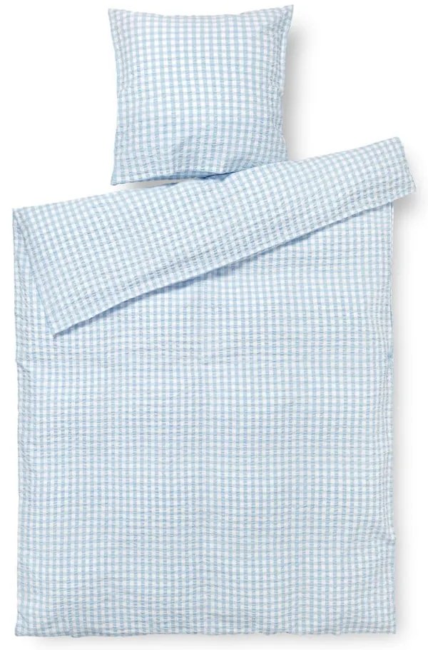 Lenjerie de pat albă/albastru-deschis din țesătură crep pentru pat de o persoană/extinsă 140x220 cm Bæk&amp;Bølge – JUNA