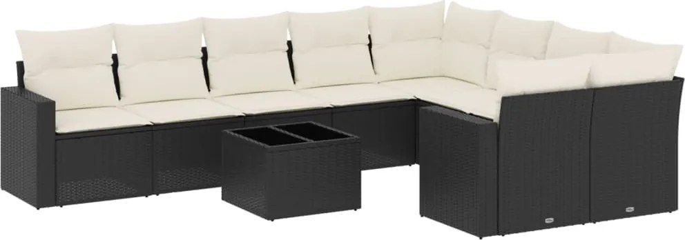 vidaXL Set canapele de grădină cu perne, 10 piese, negru, poliratan