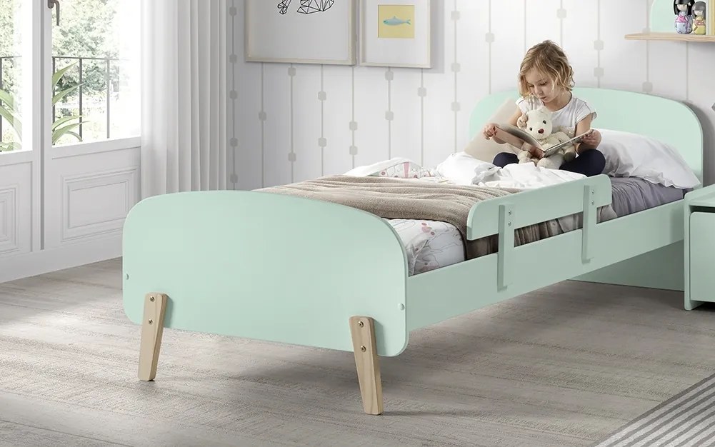 Set KIDDY în verde mentă format dintr-un Pat copii (90x200) și o bară de siguranță.