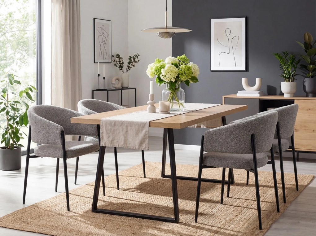 Scaun de dining AKITA cu picioare negre, gri