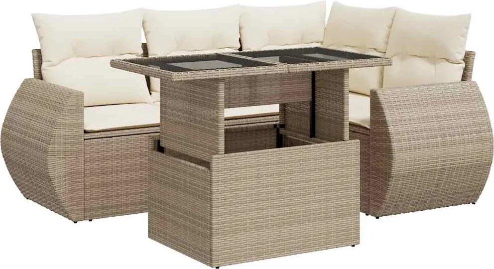 vidaXL Set canapele de grădină cu perne, 5 piese, bej, poliratan