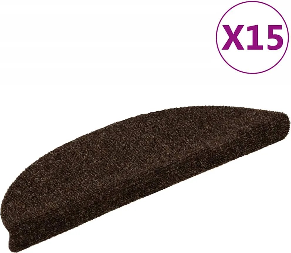 vidaXL Covorașe pentru scări autoadezive, 15 buc., 56x17x3 cm, maro, semirotunde