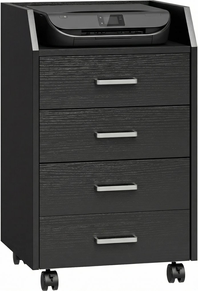 Vinsetto Corp de birou depozitare pe roți 4 sertare culisante din lemn  40 x 36 x 65 cm alb | Aosom Romania