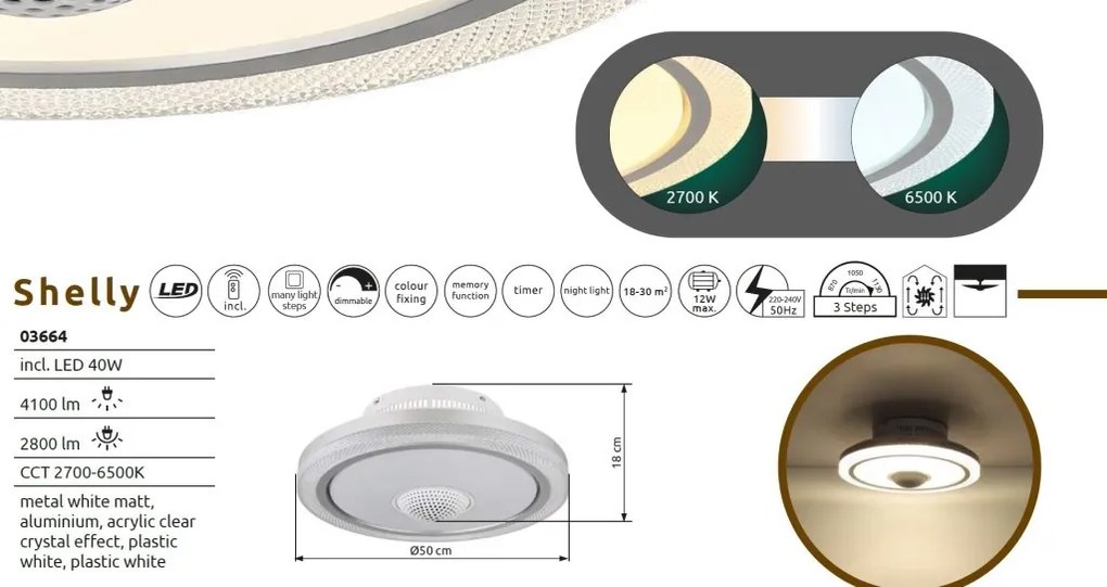 Lustra LED cu ventilator si telecomanda SHELLY