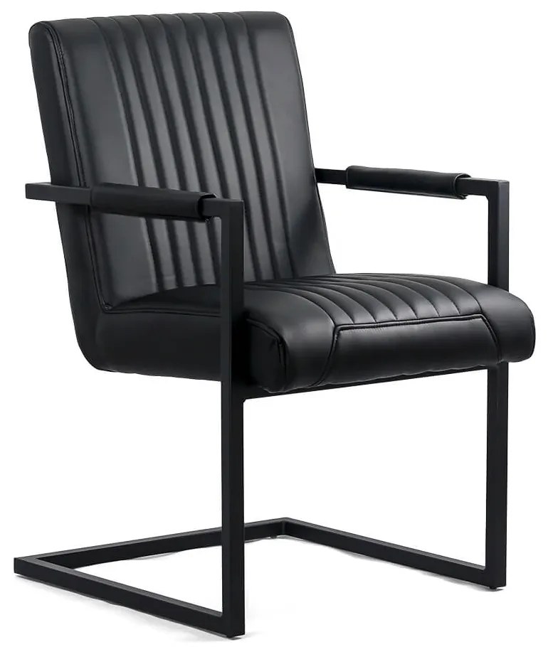 Scaun vizitator negru OFF 834 din piele ecologică cu mânere metalice și cadru vopsit