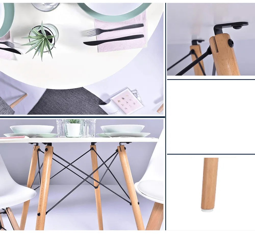 Masă dining, alb mat/fag, diametru 120 cm, DEMIN