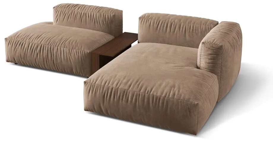 Colțar modular maro deschis cu tapițerie din catifea (cu colț pe partea dreaptă/cu șezlong) Martina – Micadoni