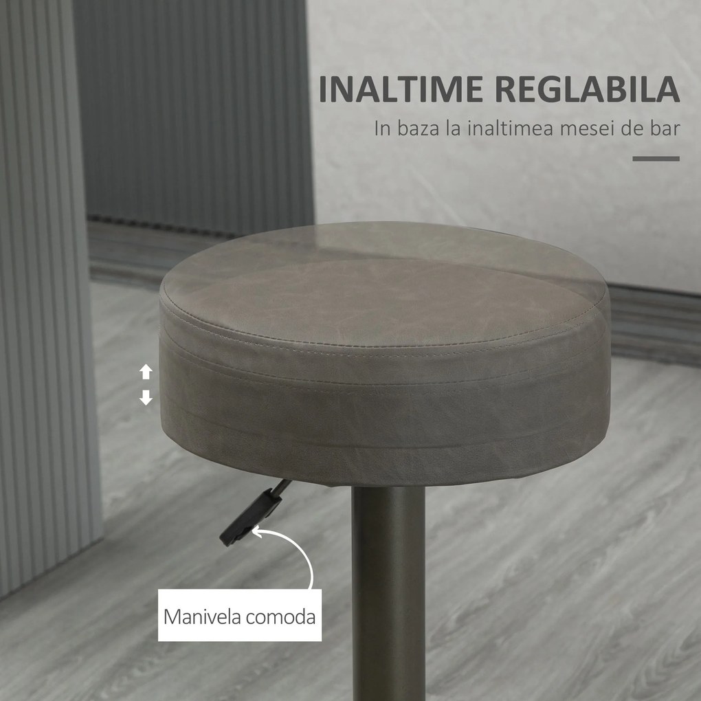 HOMCOM Scaune de Bar, 2 piese, Pivotante Reglabile, Suportă până la 120 kg, Design Modern, Culoare Gri, 35x36x64-85 cm | Aosom România