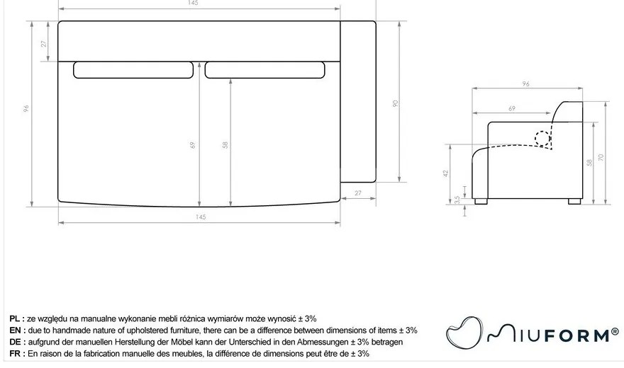 Modul pentru canapea gri (cu colț pe partea dreaptă) Flex Felix – Miuform