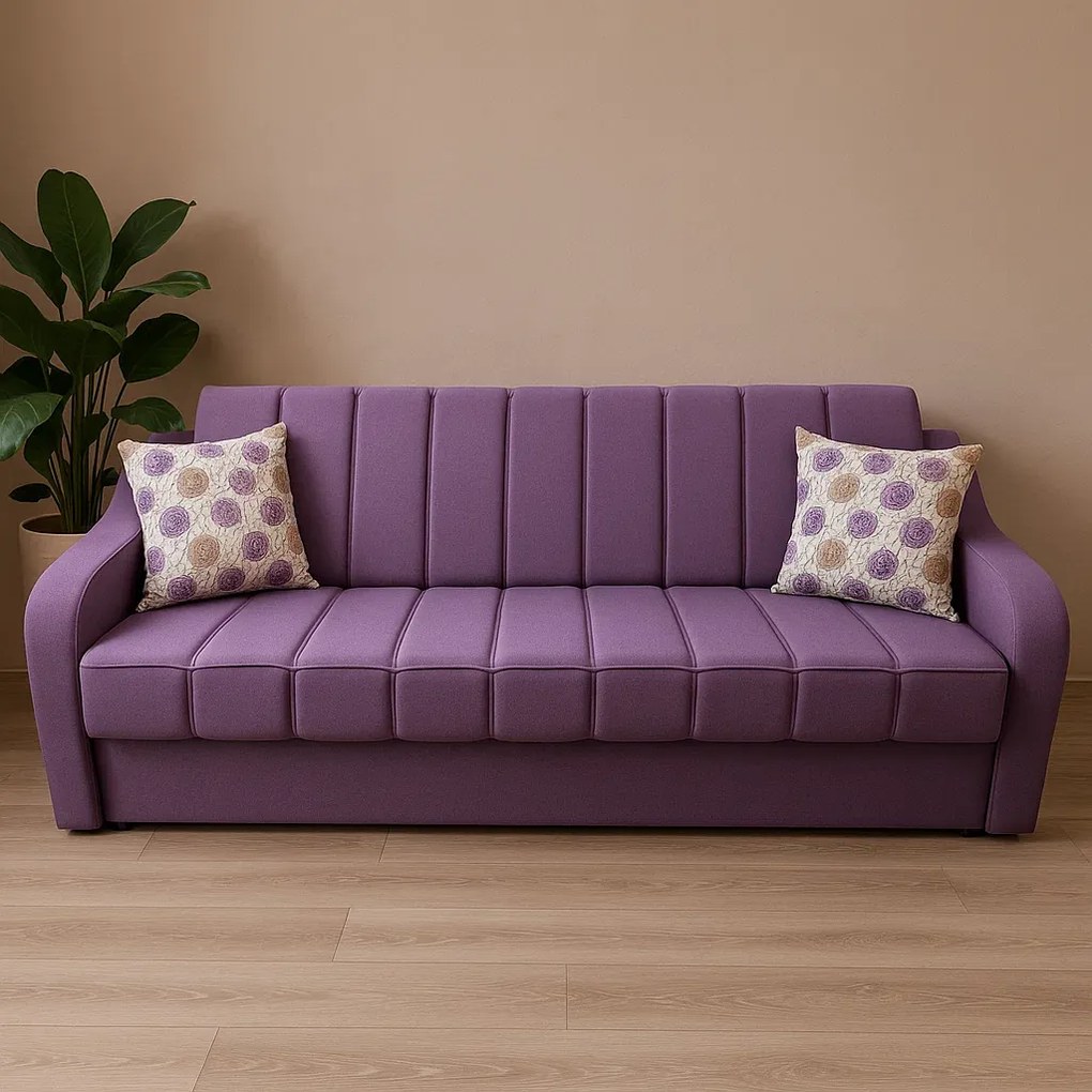 Canapea ALEX extensibila, 3 locuri, cu lada de depozitare, stofa mov, 220x90x90 - Copie Mov