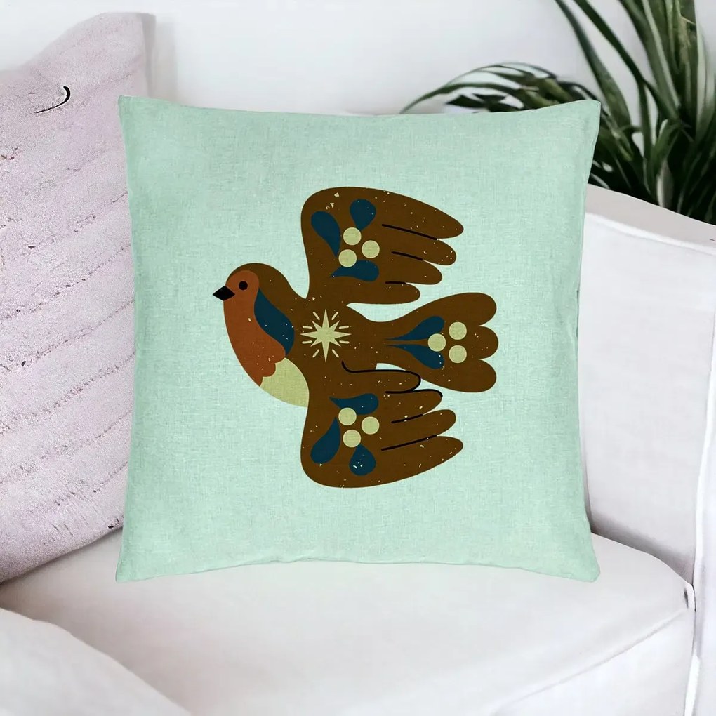 Perna Decorativa, Model Pasare, 40x40 cm, Verde Menta, Husa Detasabila, Perna Inclusa, BEKZ®