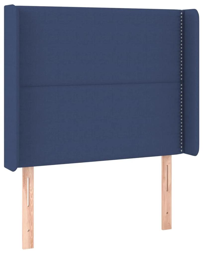 Pat box spring cu saltea, albastru, 90x200 cm, textil Albastru, 90 x 200 cm, Culoare unica si cuie de tapiterie