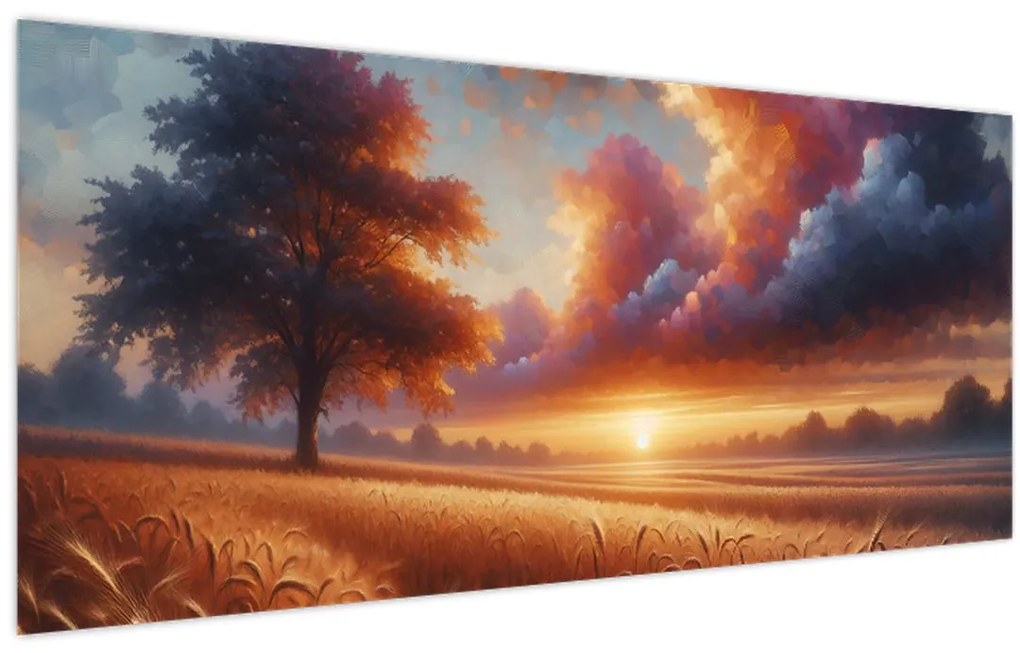 Tablou – Apus de soare pe câmp (120x50 cm)