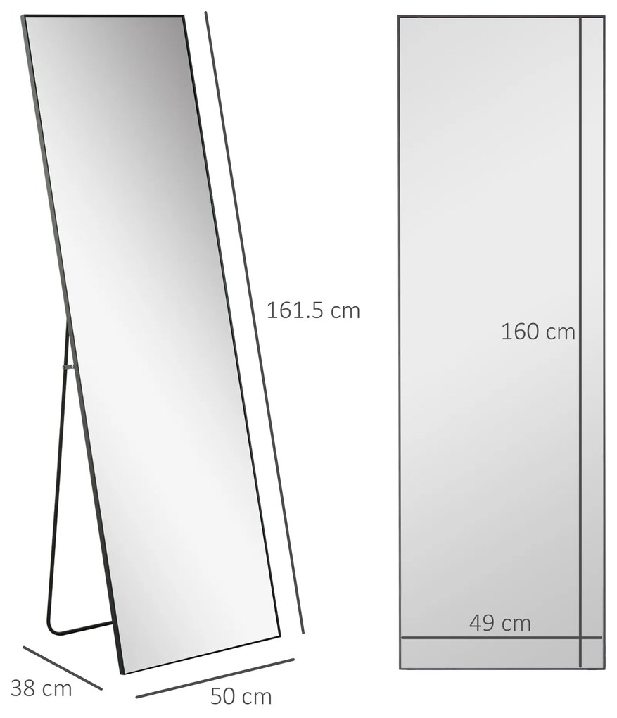 HOMCOM Oglindă Verticală din Metal, 50x2x161.5 cm, Negru | Aosom Romania