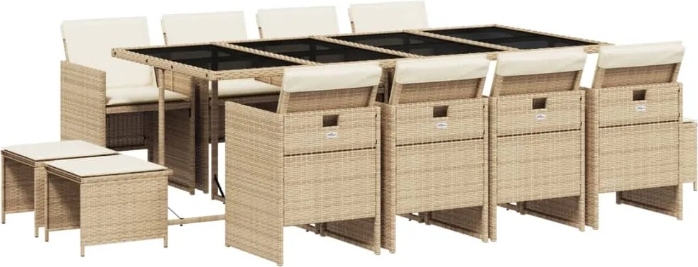 vidaXL Set mobilier de grădină cu perne, 13 piese, bej, poliratan