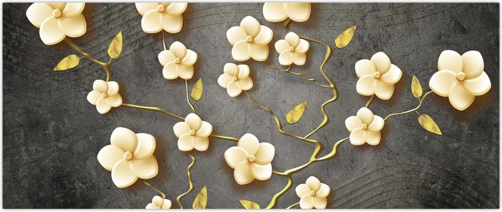 Tablou - Arbust auriu pe fundal negru (120x50 cm)